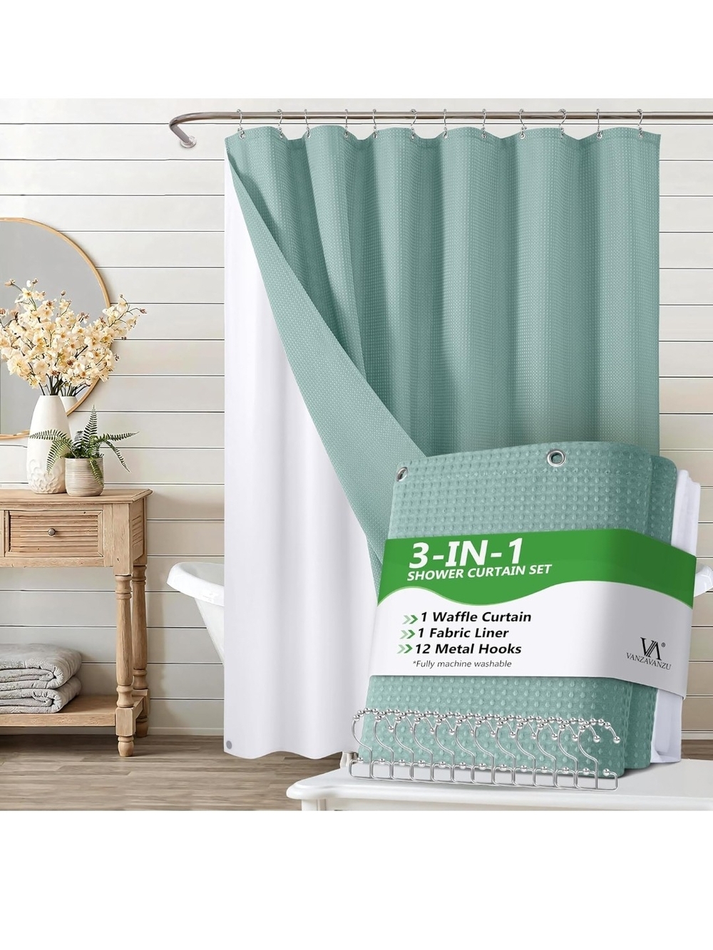 3-in-1 Waffle Shower Curtain Set